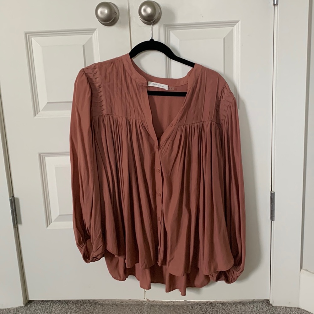 Rust button up balloons sleeve blouse size small NWOT